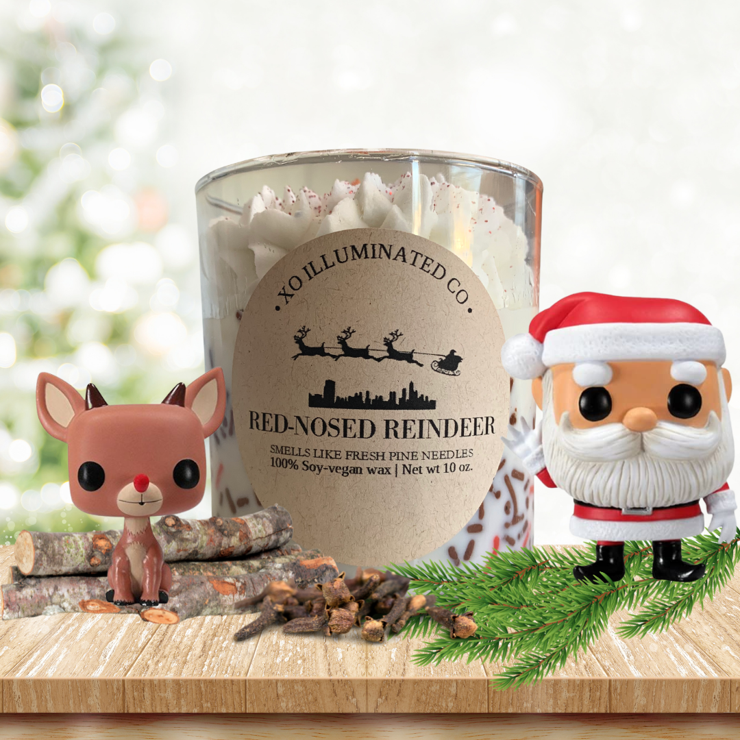 Christmassy Red-Nosed Reindeer Candle - XO Illuminated