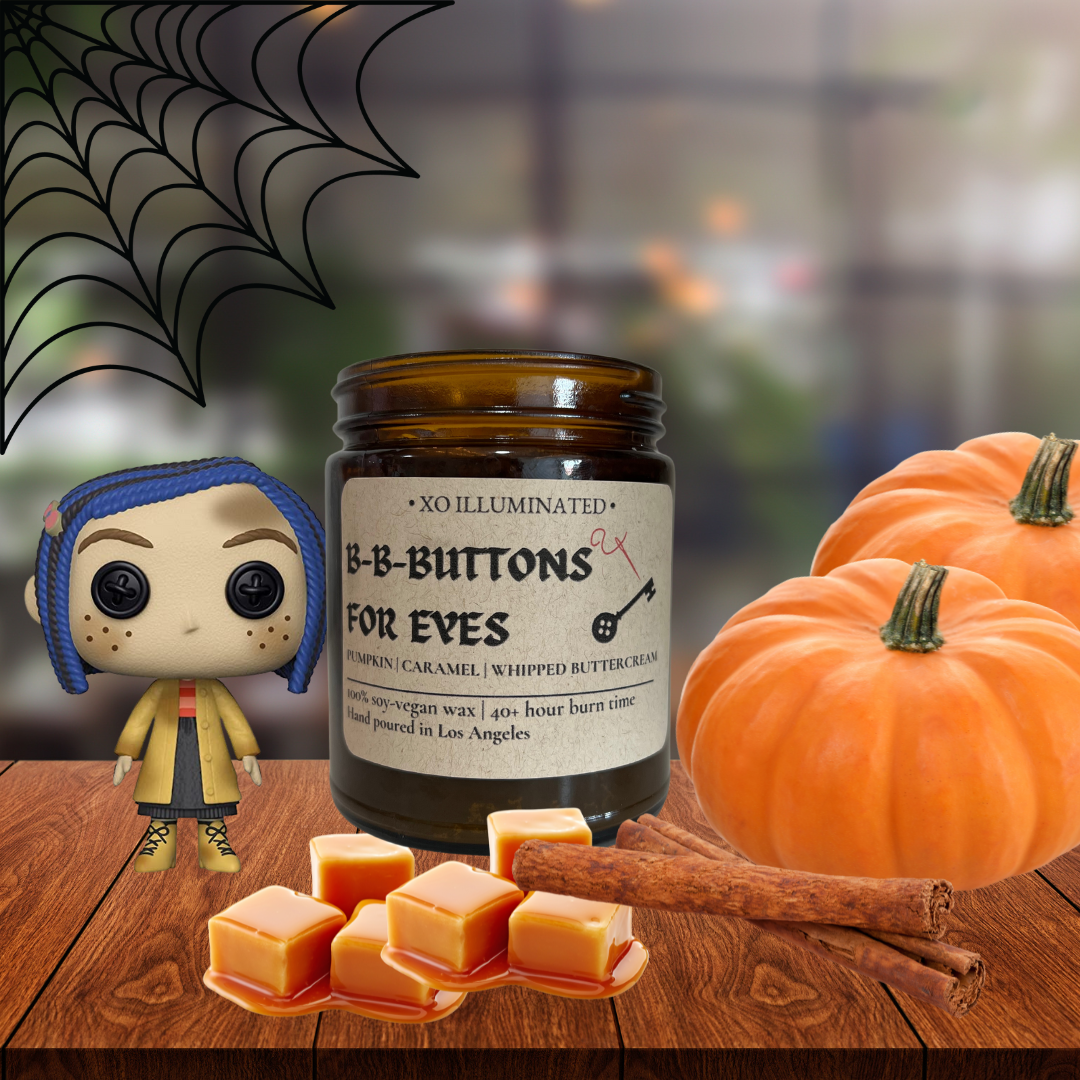 Spooktacular B-B-Buttons for Eyes Candle