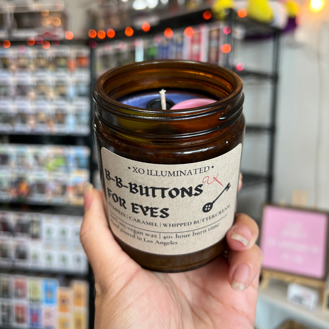 Spooktacular B-B-Buttons for Eyes Candle